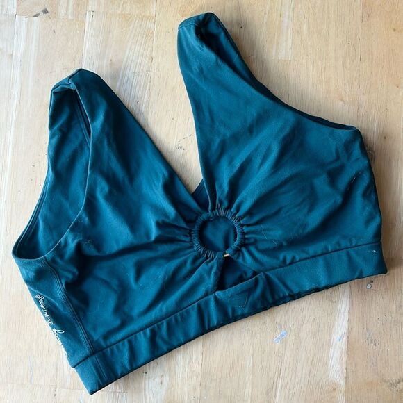 GYMSHARK x Whitney Simmons Forest Green Sports Bra V-Neck Medium Support Small - Picture 1 of 4